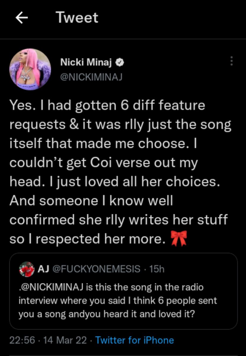 Nicki Minaj Makes It Clear Why She Had Her Verse Initially Pulled From Coi Leray Collab 2