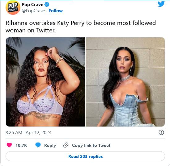 Rihanna Unseats Katy Perry As The Most Followed Female Celebrity On Twitter 2