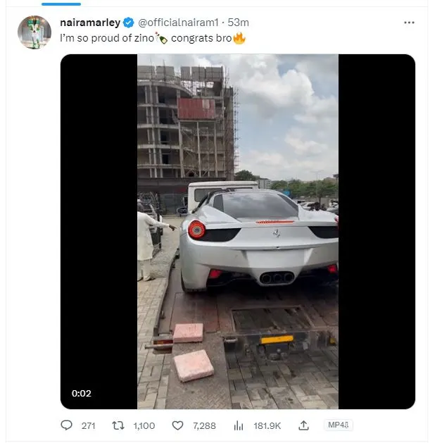 Zinoleesky’s New Ferrari Spotted At Repairs Shop 3-Months After Purchase As Mixed Reactions Trail Social Media Post 4