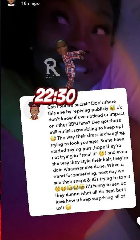 Uriel Admits To Being Inspired By Ilebaye And Gen Z Fashion, Responds To Fan Snapchat Post 2