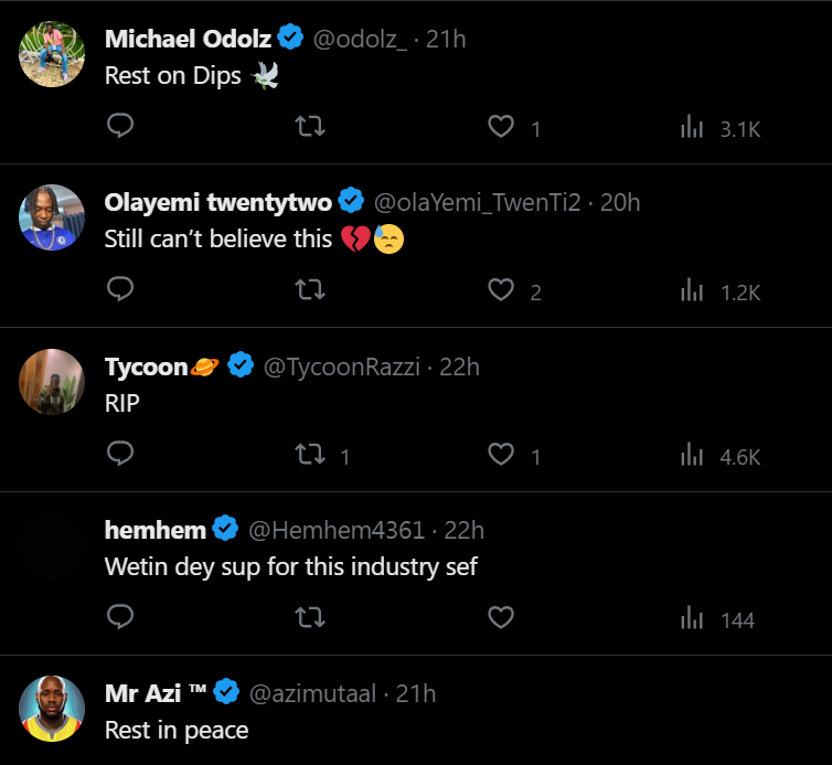 Mayorkun, Others Reacts To News Of Oladips Sudden Demise; Calls Attention To Importance Of Support In Industry 4