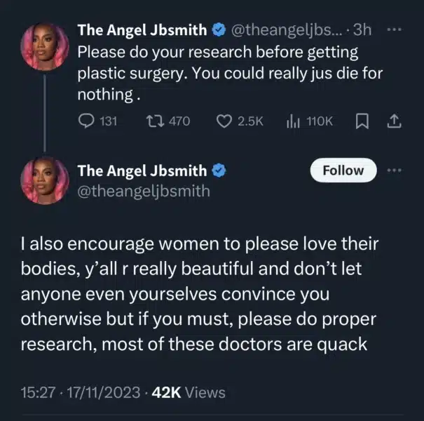 Bbnaija'S Angel Strongly Recommends That Women Do Their Research Before Getting Plastic Surgery 2