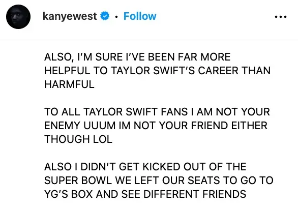 Kanye West Comments On Super Bowl Rumors; Makes Ig Post 2