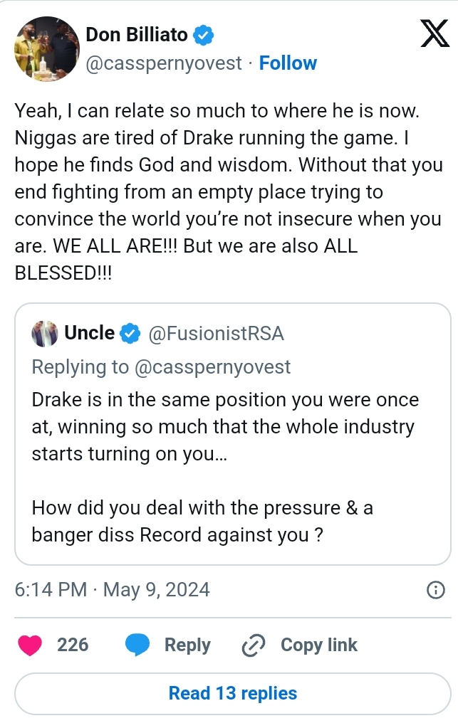 Cassper Nyovest Reacts To Drake and Kendrick Lamar’s Rap Beef 7