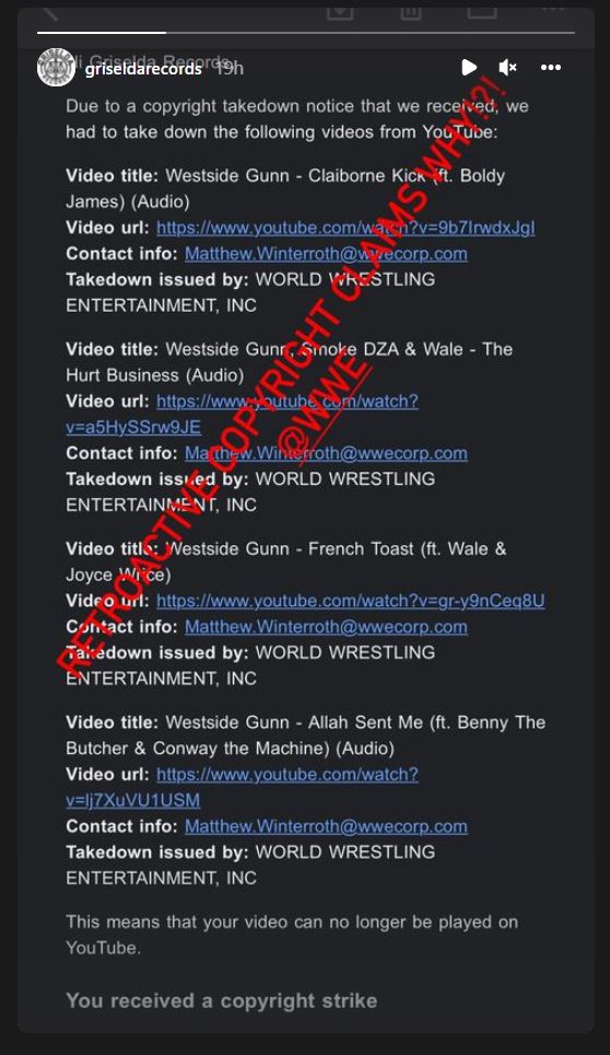 Griselda Records On Wwe Having Their Youtube Videos Taken Down Over Copyright Infringements 2